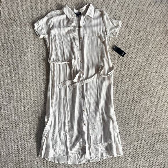 Naïf Dress Size L Lightweight Natural Beige Long Tunic Sleeve Belted Button Up - Picture 1 of 9